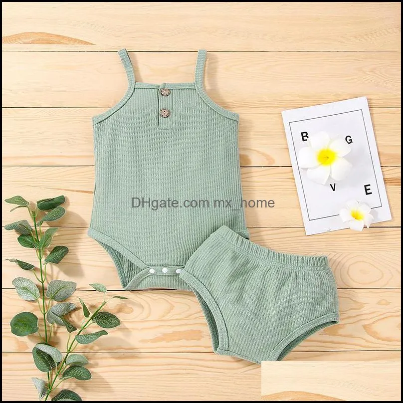 kids Clothing Sets Girls boys solid color outfits infant toddler Sling romper Tops+shorts 2pcs/set summer fashion Boutique baby clothes