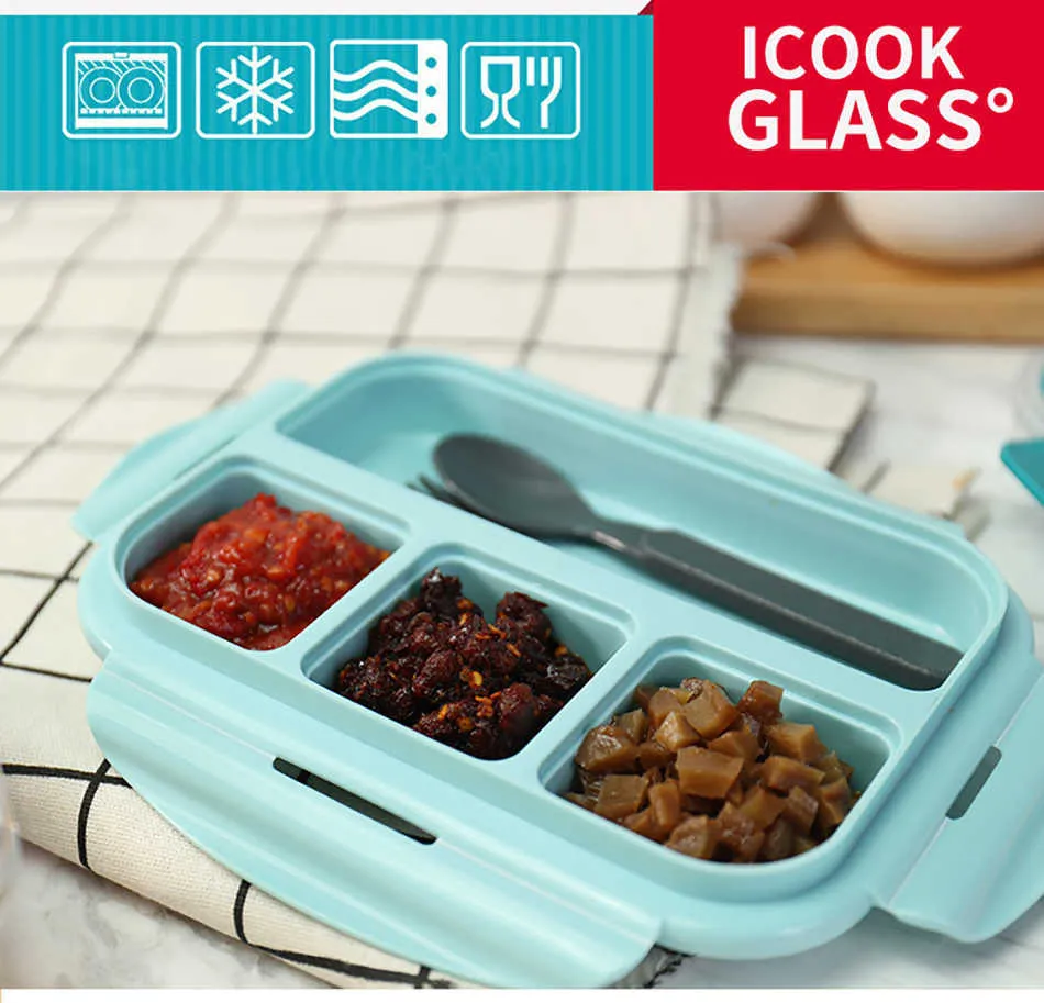 GUNOT Glass Lunch Box Microwavable Bento Box Silica Gel Lid