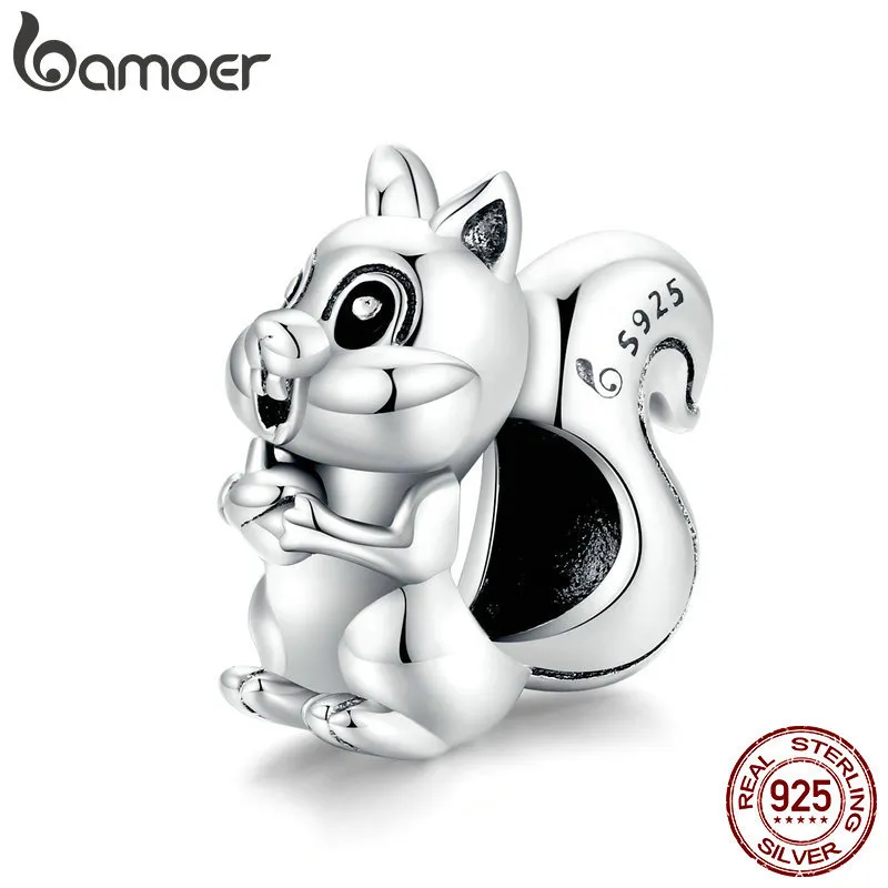 Bamoer 925 Sterling Silber Nettes Eichhörnchen Silber Original Charme für Marke DIY Schmuck Armband Machen für Frauen Mädchen BSC338 Q0531