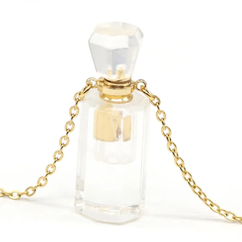 Naszyjniki wiszące kwarce naturalne kryształowe ametystę naszyjnik stal nierdzewna butelka perfum dla kobiet modna biżuteria prezent 232W