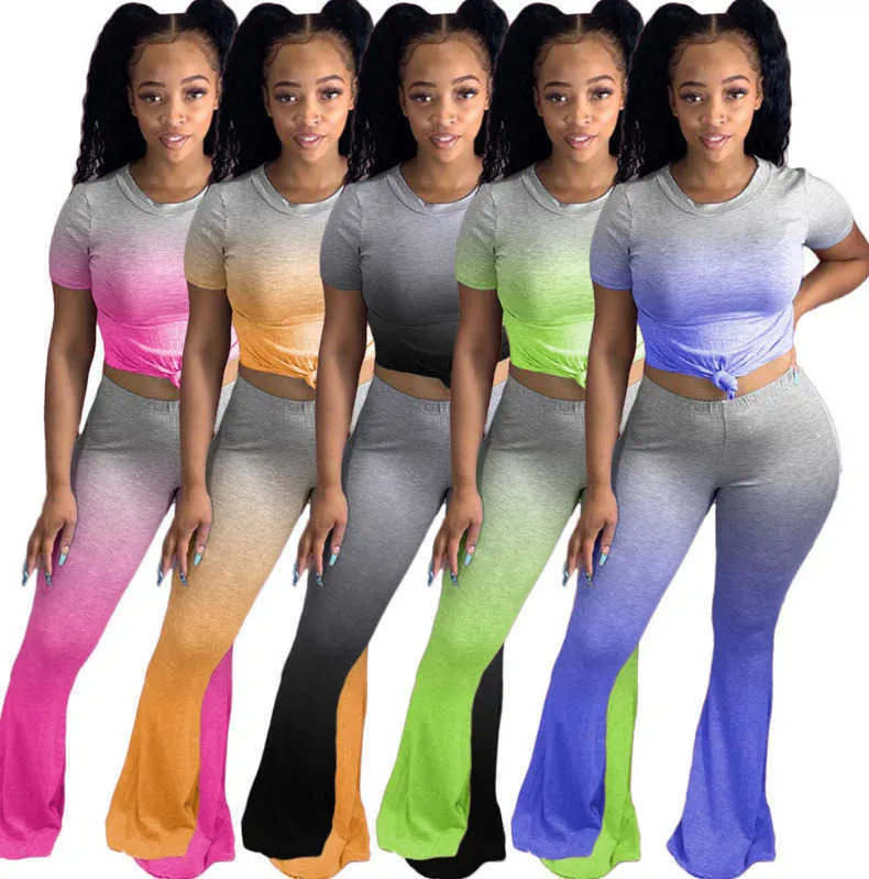 2022 Womens 2 Piece Set Tracksuits Fashion Tie-dye Print Short Sleeve T Shirt Long Pant Outfits Ladies Summer Clothes Casual Jogger Suit