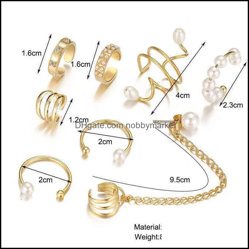 17km Fashion Gold Pearl Ear Clips Cuff for Women Men Non-piercing Fake Cartilage Rings Clip Rings Wholesale Jewelry