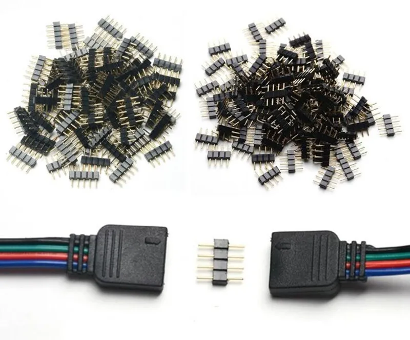 100st 4pin RGB-kontakt 4 stift Nål Man till kvinnlig belysning Tillbehörstyp Dubbel 4pins DIY Anslut för 5050 RGB LED-remsa