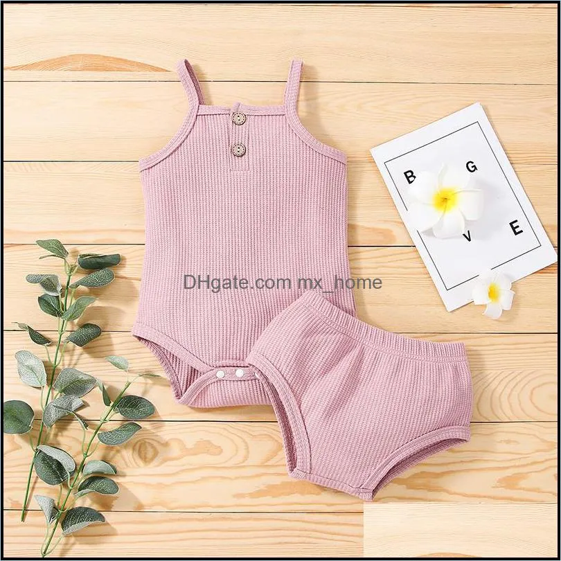 kids Clothing Sets Girls boys solid color outfits infant toddler Sling romper Tops+shorts 2pcs/set summer fashion Boutique baby clothes