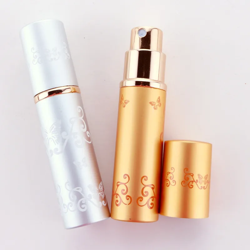 5ml Refillable Aluminum Perfume Atomizer Bottles Portable Liquid Container Cosmetics Mini Silver Gold Spray Alcochol Empty Bottle Traveling ZXFTL1214