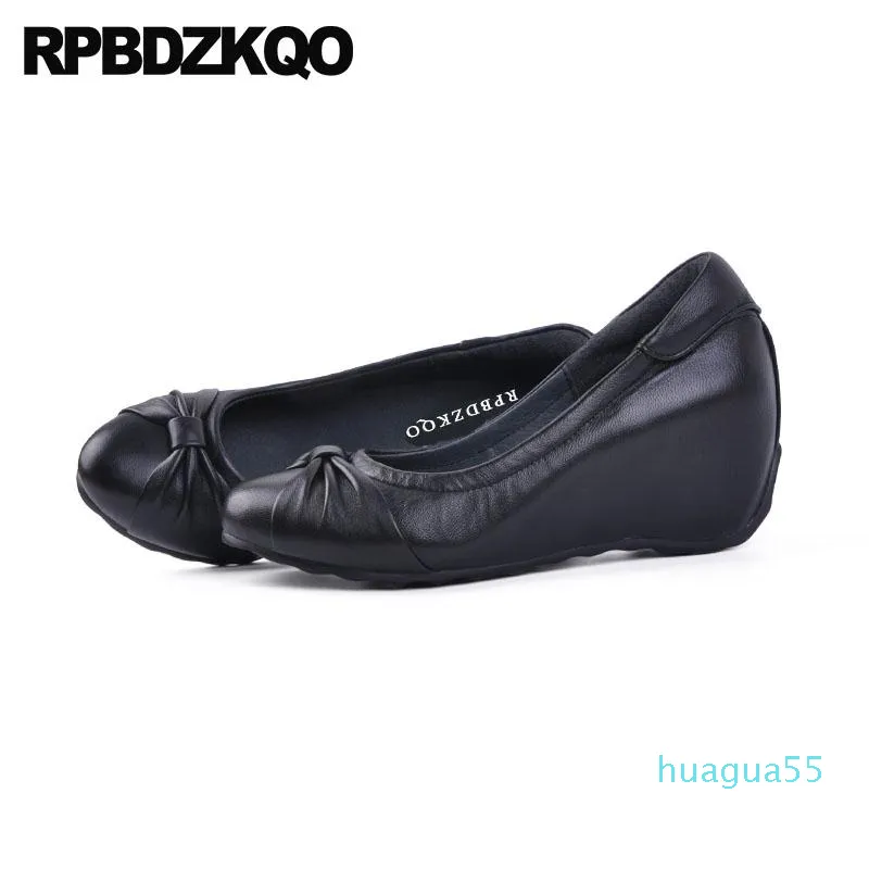 新製品在庫有り ファッションオフィスウェッジシューズレディースラウンドトウサイズ33 4 34 21ブランドヨーロッパデザイナーボウブラック純正革ミディアムヒール00 スペシャルプライス 靴 付属品 ドレスシューズ Viskasprekybai Lt