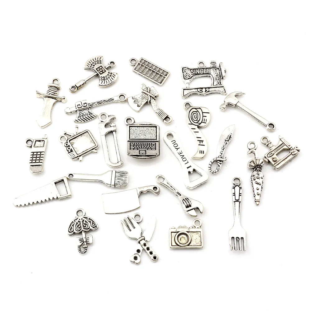 115pcs / lot Tibet Silver Mix Tool Handmade Metal Charms Pendants DIY Jewelry Making Accessories A-660