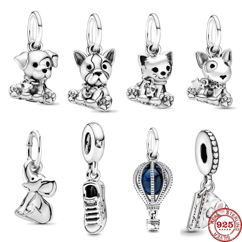 Real 925 Sterling Silver Vintage Sweet Cat Cog Bead Charms Fit Pandora Charme Braceletes Prata 925 Jóias DIY Mulheres Gigts