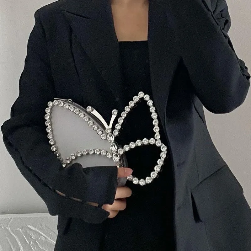 Evening Bags Fahion Rhinestone Butterfly Handle Bag Women 2021 Elegant Designer Diamonds Clutch Purse Ladies Chic Handbag Party