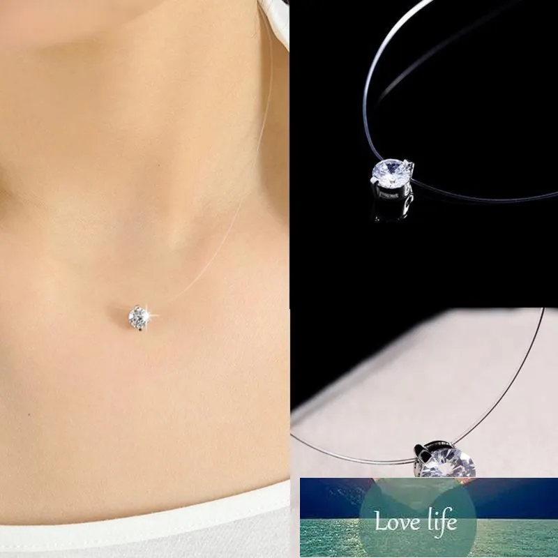 Crystal Fish Line Choker Necklace With Zircon Single Pendant