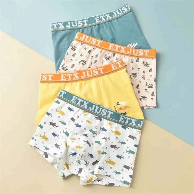 4 unids/lote de ropa interior bonita para niños, bragas cortas con estampado de peces de dibujos animados para niños, calzoncillos bóxer de algodón para adolescentes, ropa interior 210622