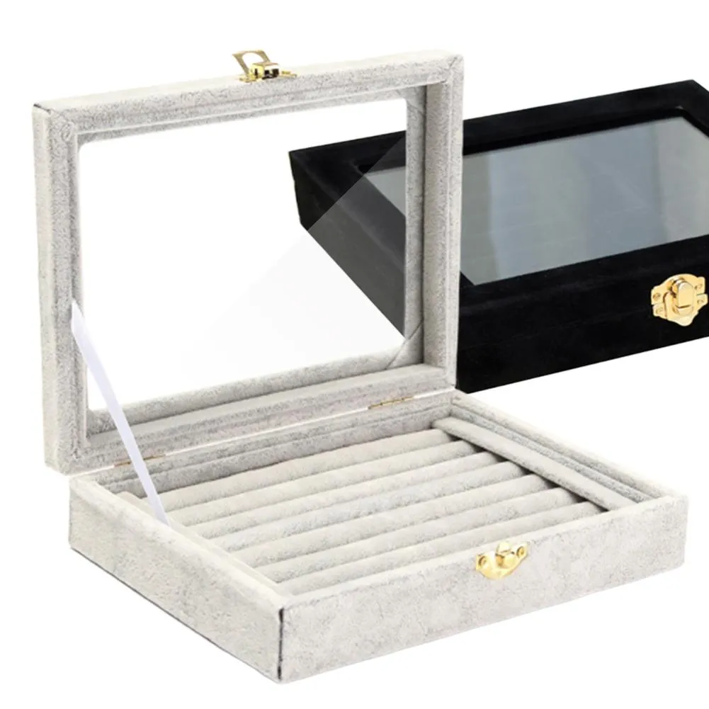 Velvet Wooden Earring Ring Holder Jewelry Box Rings Tray Holder Jewelry Storage Box Jewelry Display Organizer Storage Boxes