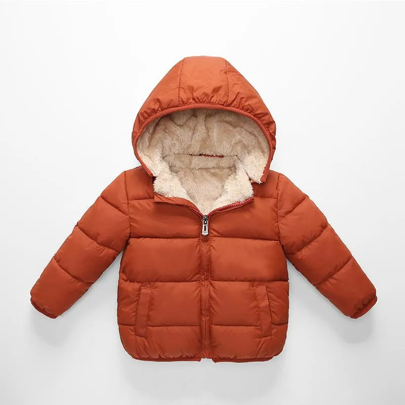 Moda Fleece Winter Parkas Kids Casacos para meninas meninos Quente grosso veludo casaco infantil bebê outerwear bebê sobretudo