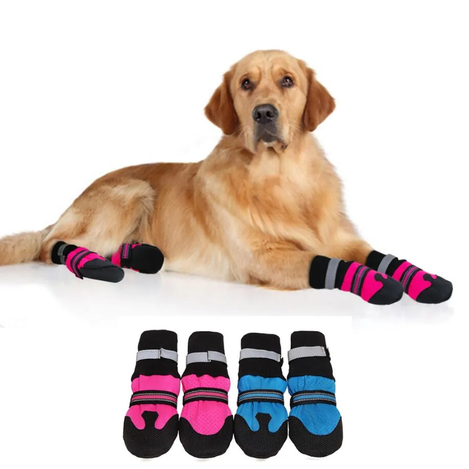 Haustier-Hundebekleidung, Schuhe, Sportberg, tragbar für Haustiere, PVC-Sohlen, wasserdicht, reflektierend, Hundestiefel, perfekt für kleine, mittelgroße und große Hunde, 4 Stück/Set