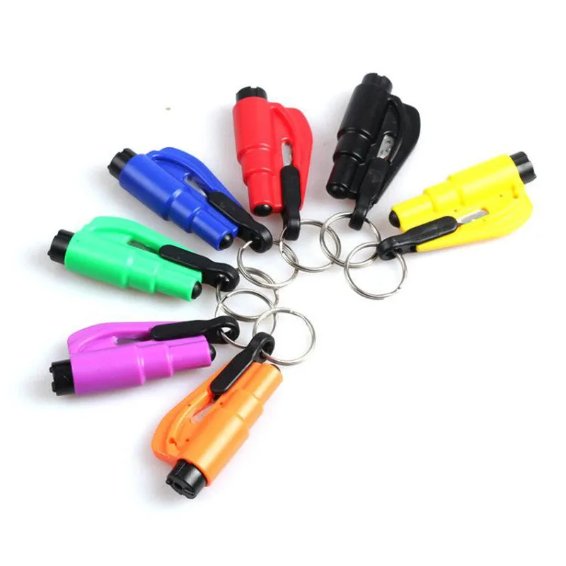 Multicolor Car Safety Hammer Spring Type Escape Window Breaker Punch Seat Belt Cutter Keychain Auto Accessories