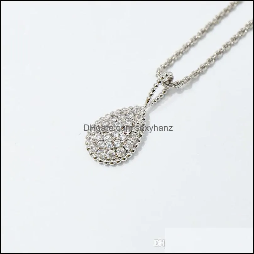 Fashion copper gold-plated jewelry Porsche * style water drop shape full diamond bead necklace three colors