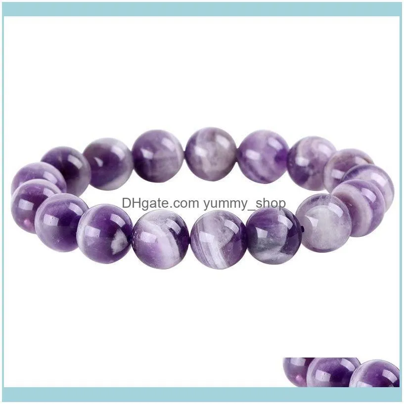 Armband Natural Amethysts Quartz Armband Lila Kristall Gem Sten Beaded Charm Energi Kvinnor Smycken Presentpärlor, Strands Drop Leverans 20