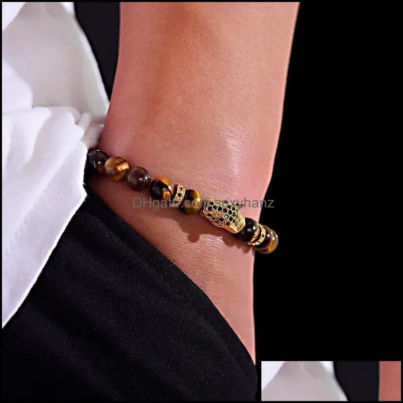 Classic Leopard Men Bracelets 8mm Natural Tiger Eye Stone Beads Bracelet Chakra Bangles Bijoux Jewelry Beaded, Strands