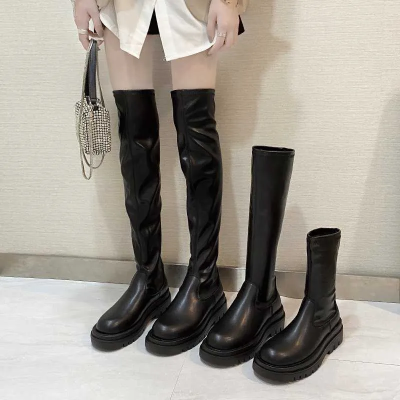 Long thigh high flat boots hot sale