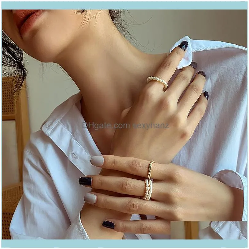 Ins Style Personality Natural Freshwater Pearl Ring Female Temperament Joker Stretch Line Net Red Tide Index R1