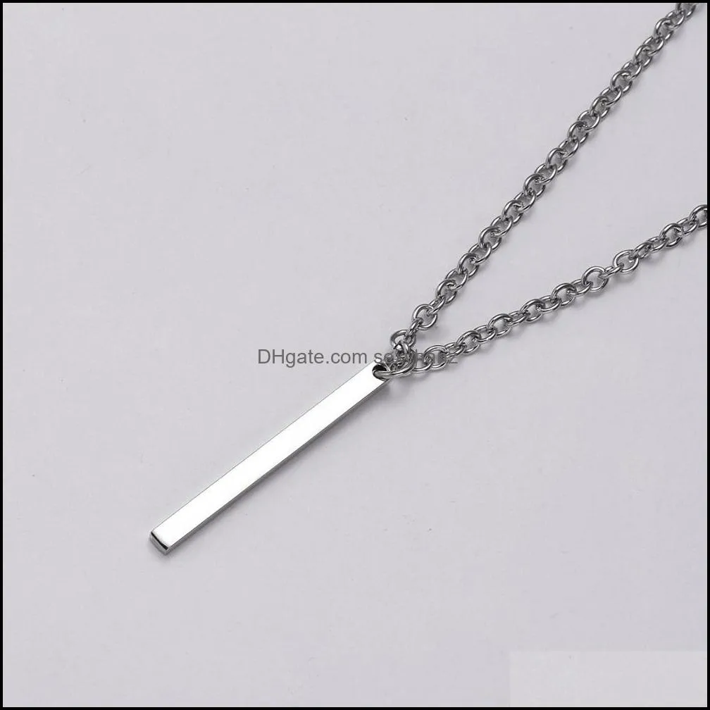 Trendy Stainless Steel Feather Necklace Men Charm Geometric Rectangular Sun Pendant Necklace Couples Jewelry 2021 Choker