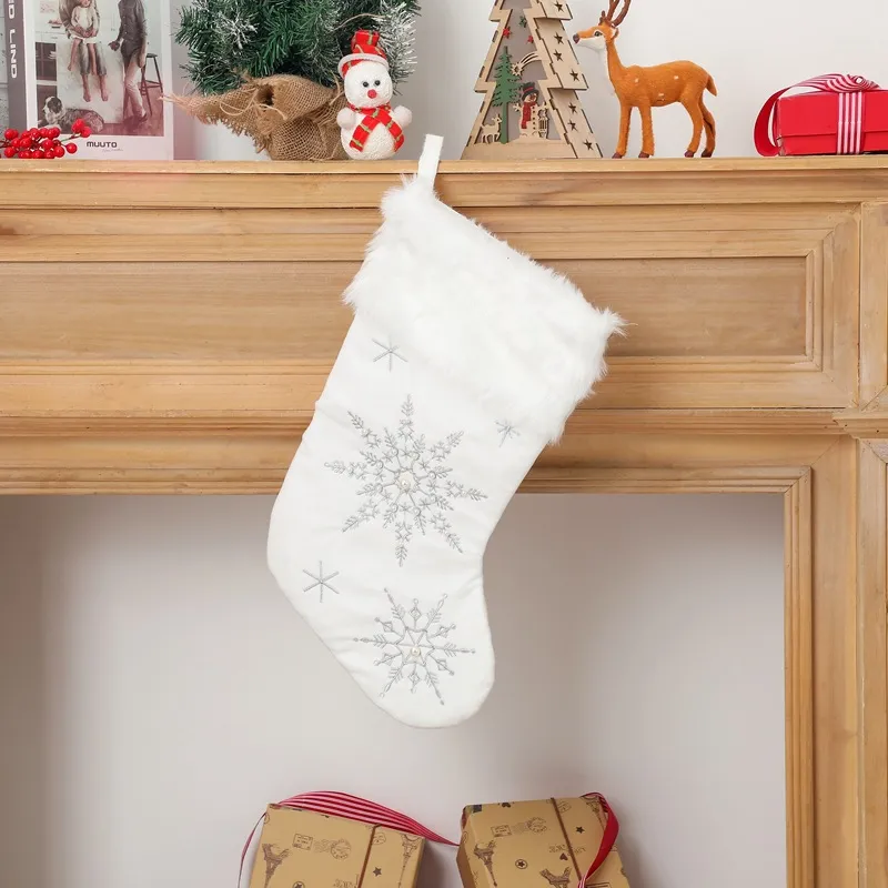 Christmas Stockings Large Snowy White Cozy Faux Fur Xmas Stocking Personalized Stocking Tree Decoration for Family Holiday Party Decor