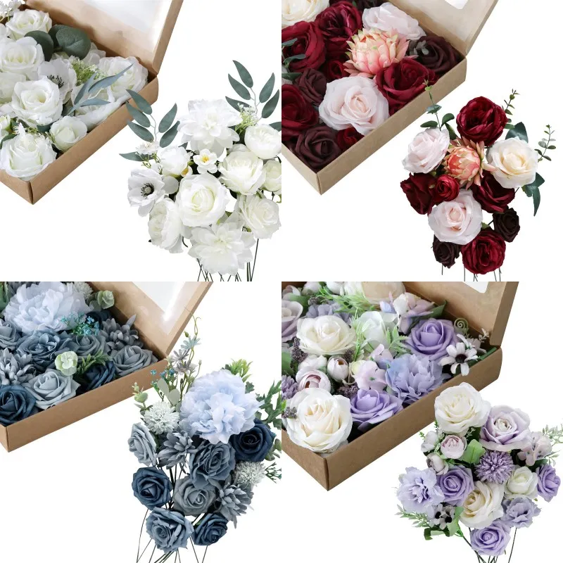 Artificial Flowers with Box White Pink Red Blue Rose Flowers for DIY Wedding Bouquets Centerpieces Arrangements Decoration