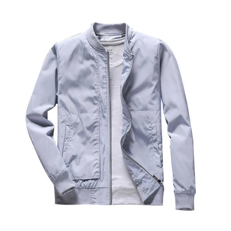 Solid Men Bomber Jacket Fashion Zip Up Coats Male Slim Fit College