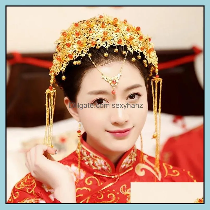 Hair Clips & Barrettes Headdress Set Vintage Costume Bride Crown Hairpin, Comb And Earring Wholesale Accessories For Women Wedding