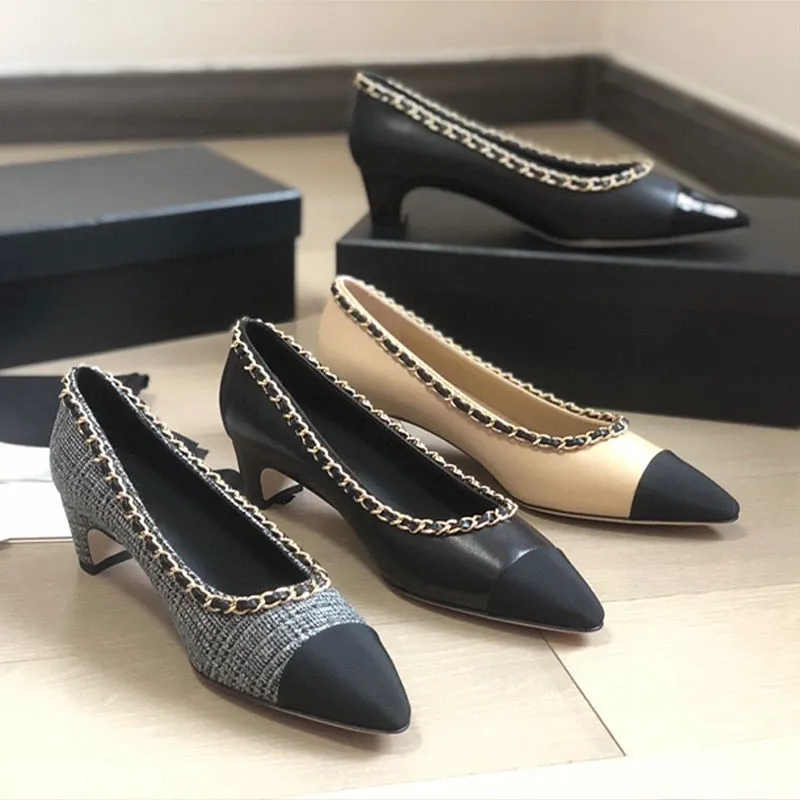 2021 woman Dress shoes Luxurys Designers spring and autumn fashion temperament joker fairy wind pointed shallow mouth flat small fragrant chain single