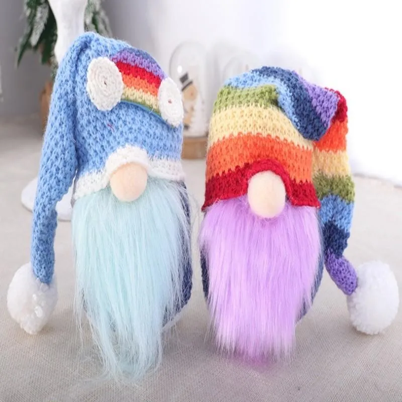 Rainbow Faceless Doll Gnome Christmas Knitted Hat Plush Dolls Gift Decorations Party Supplies Household Desk Decor