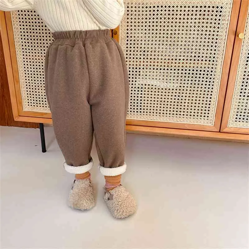 Pantalons décontractés chauds en laine épaisse pour enfants d'hiver Polaire pour garçons et filles à l'intérieur d'un pantalon de couleur unie 210708