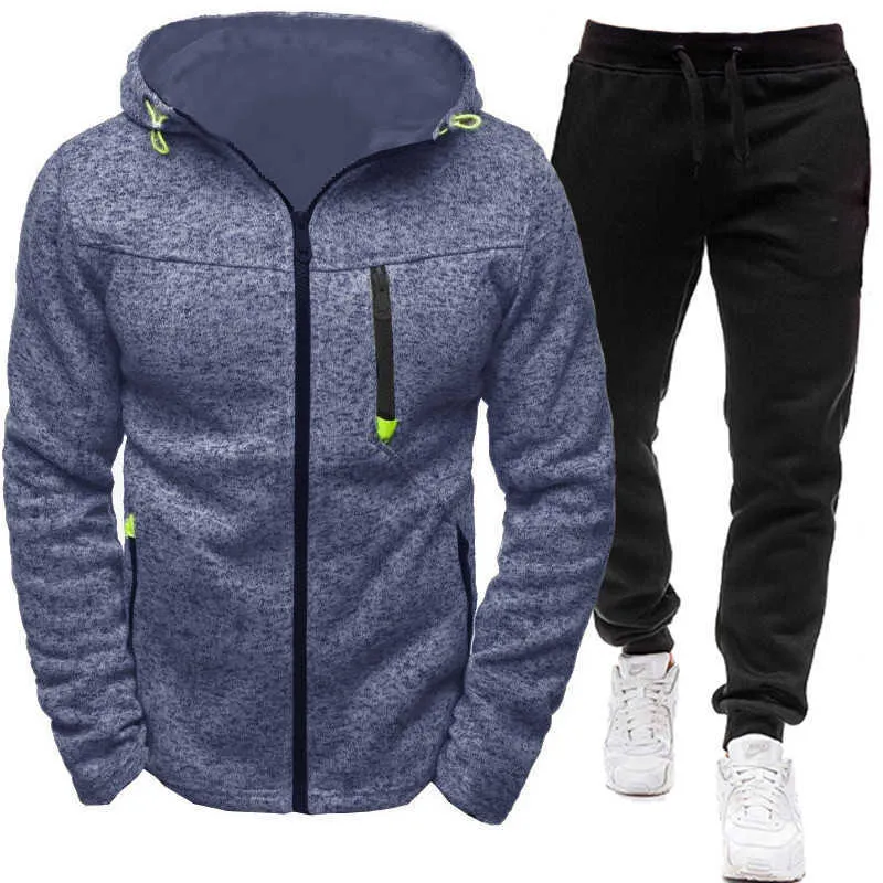 Hoodies Suit for Men's Sets Fleece Warm Tracksuit Long Sleeve Two Piece Hoodie Male Autumn Big and Tall Trouser Suits Clothes X0909