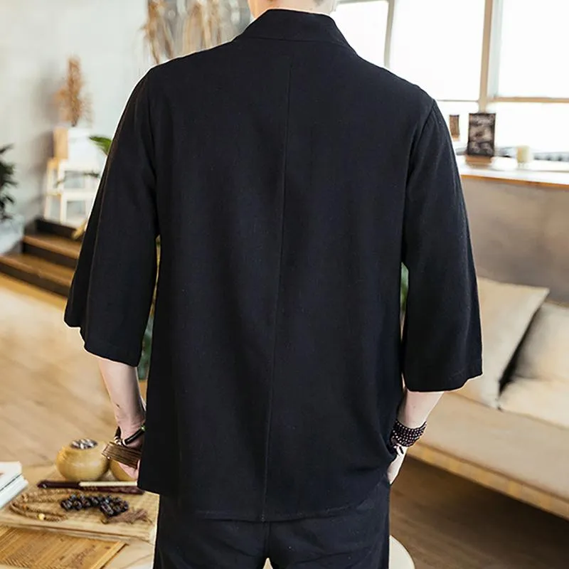 Etnische Kleding Japanse Mannen Vest Kimono Traditionele Katoen Linnen Samurai Streetwear Yukata Mannelijke Haori Heren Oversize Shirt305Y