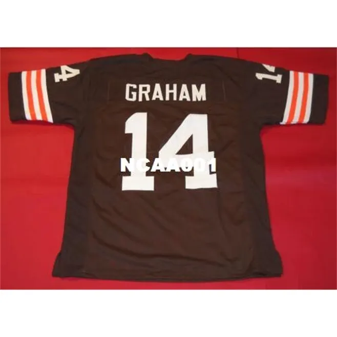 001 Custom # 14 Otto Graham Brown Retro Colégio Jersey Tamanho S-4XL ou Personalizado Qualquer nome ou Número Jersey