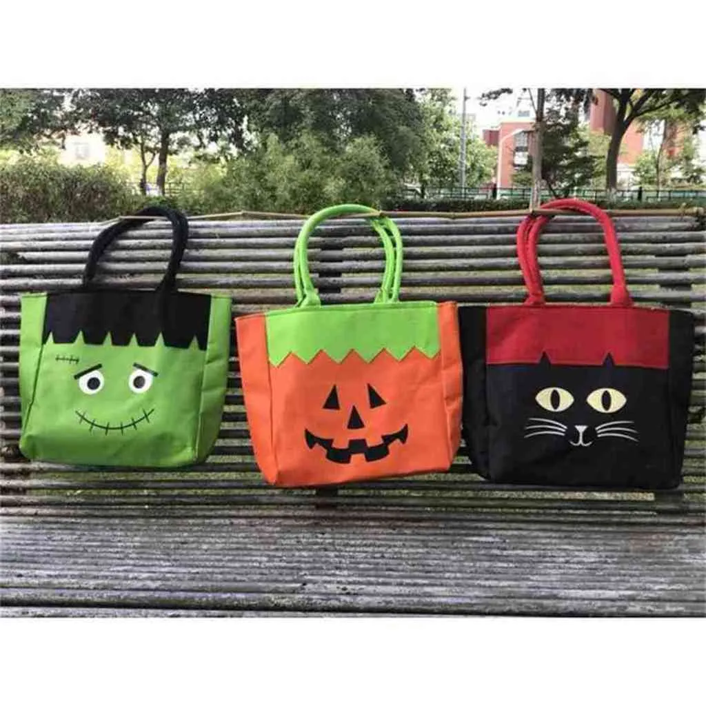 Borsa regalo decorativa in tela di Halloween Zucca portatile in stoffa per vele Cartone animato Fantasma Borsa con stampa Borse per caramelle Scatola per il pranzo per feste Confezione di libri scolastici G85KT5X