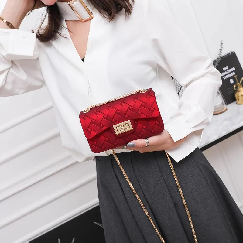 Hot Sale Top Quality Women's Handbags Wholesale Crossbody Shoulder Messenger Square Bags The New Fashion Woven Jelly Bag Chain Small La