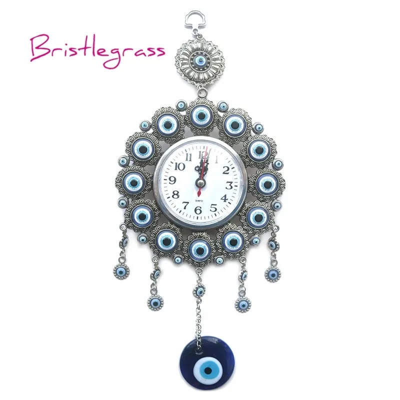 Bristlegrass Nazar Nazar Blue Evil Eye Quartz Horloge murale suspendue Pendentifs Pendants amulets chanceux Charms Bénédiction Protections Accueil Décor 210310