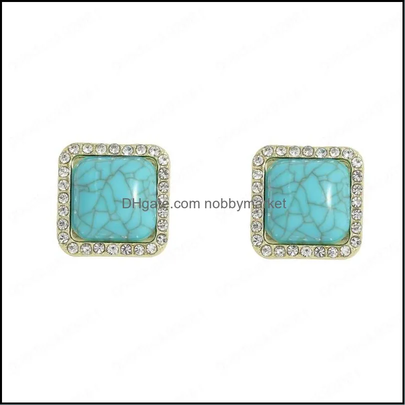 Blue Color Resin Stones Stud Earring Women Shiny Crystal Geometric Square Earrings Trendy Jewelry