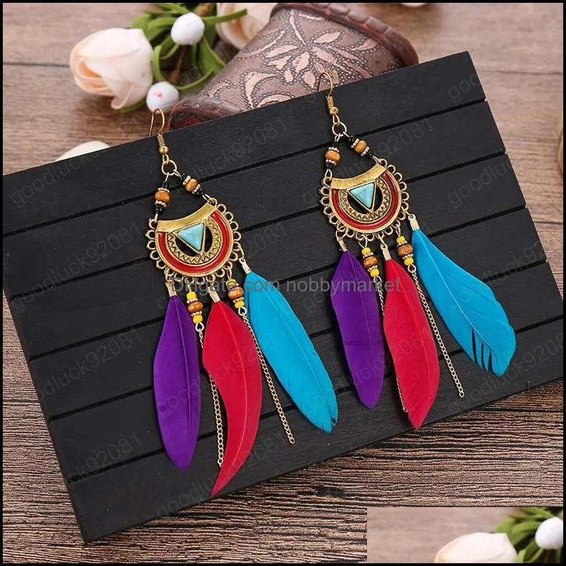 Bohemian White Semicircle Long Feather Tassel Ladies Earrings Women Summer Indian Jewelry Natural Wood Beads Dangle Earrings