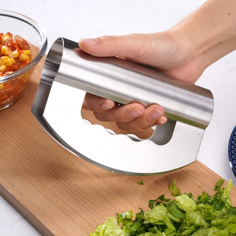 Gadget da cucina con coltello per erbe aromatiche, coltello da taglio per formaggio vegetale, tritatutto per insalata a doppia testa in acciaio inossidabile di alta qualità