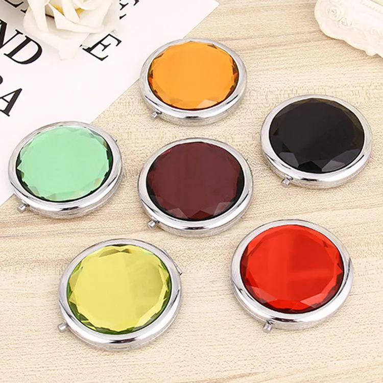 Promotion Custom Crystal Surface Mirrors Portable Pocket Mini Cosmetic Mirror Women Cosmetic Cute Round Makeup Clamshell Mirrors DH4885