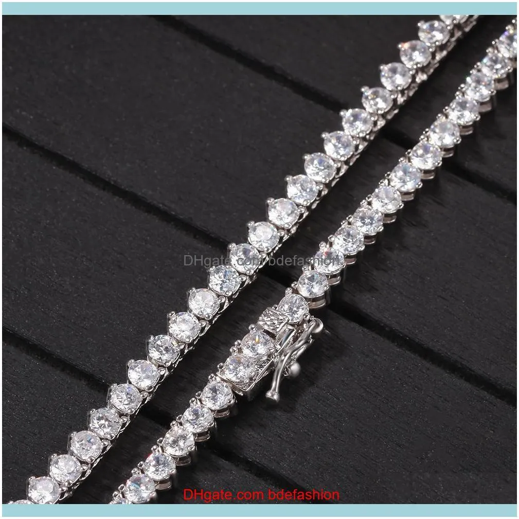 2021 3 Prong Tennis Chain Necklace 4mm Hip Hop Charm Gold Silver Color Jewelry Iced Out Cubic Zirconia