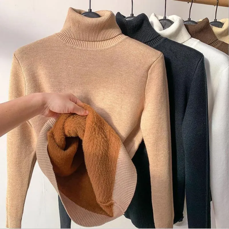 Women's Sweaters Turtleneck Sweater Women 2022 Winter Thick Mink Cashmere Pullover Knitted Jumper Ladies Quality Warm Elastic Knitting