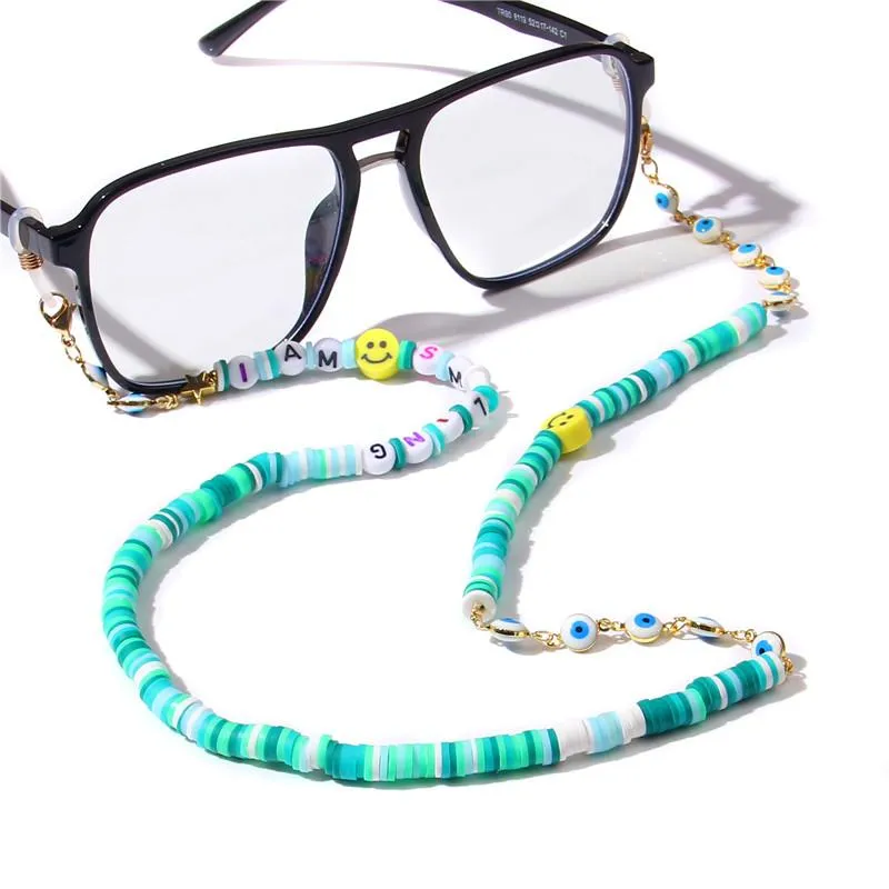 Bracelets de charme Fashion Smile Perles Chaîne de lunettes pour femme Argile plate Perlée Masque anti-perte Corde suspendue Porte-lunettes de soleil Collier