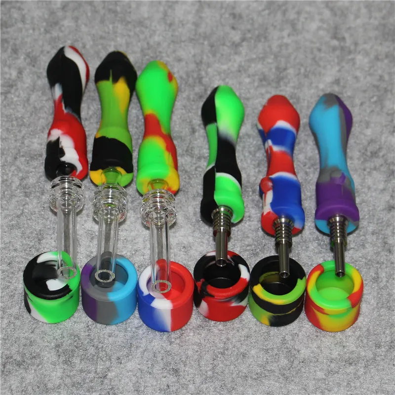 10mm Smoking Silicon pipes silicone dab pipe de paille conception simple avec des pointes d'ongles en titane de quartz