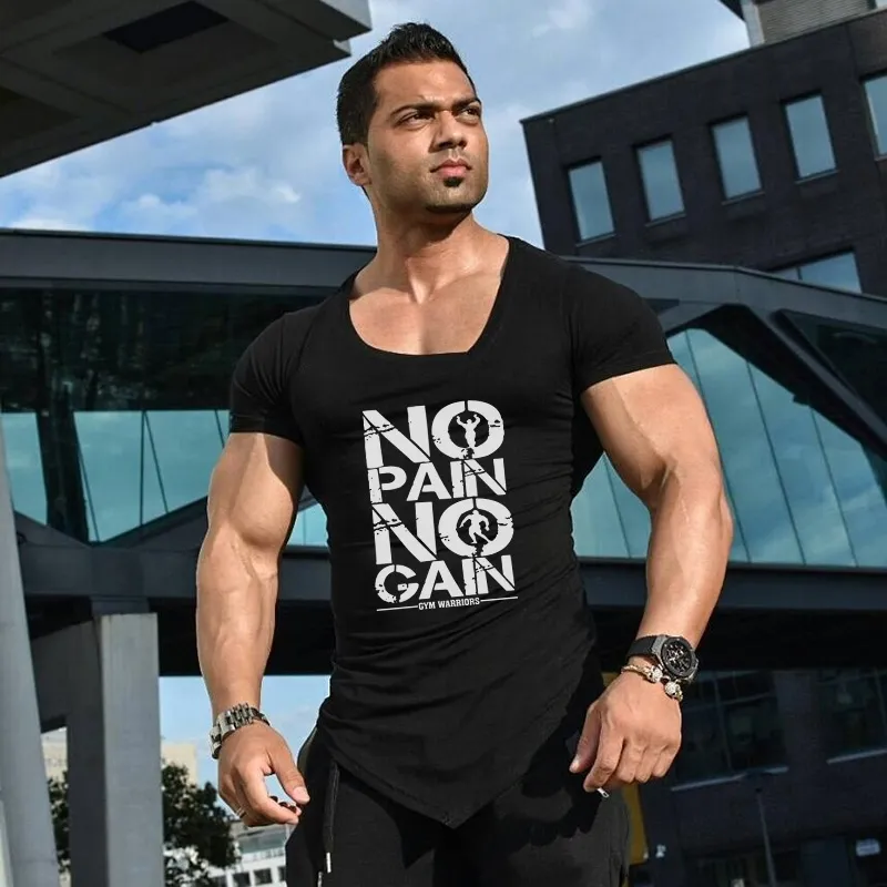 Muscle Guys Moda Fitness T-shirt Bodybuilding Fitness Marca Abbigliamento da palestra in cotone Uomo Manica corta maglietta Allenamento Tees 210304