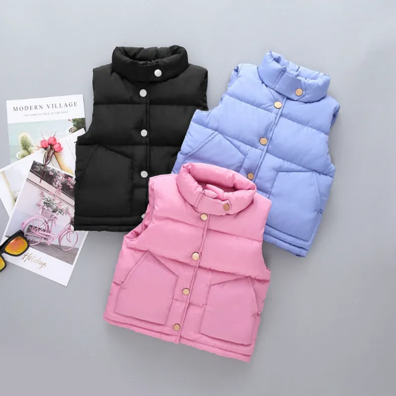 Kind Baumwolle Weste Solide Jungen Daunenweste Einreiher Mädchen Jacke Warme Kinder Outwear Winter Kinder Kleidung 6 Farben DW4442