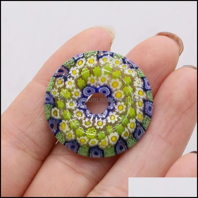 Charms Jewelry Findings & Components Natural Stone Pendant Round Coloured Glaze Big Hole Beads Colorf Safety Buckle For Diy Bracelet Necklac