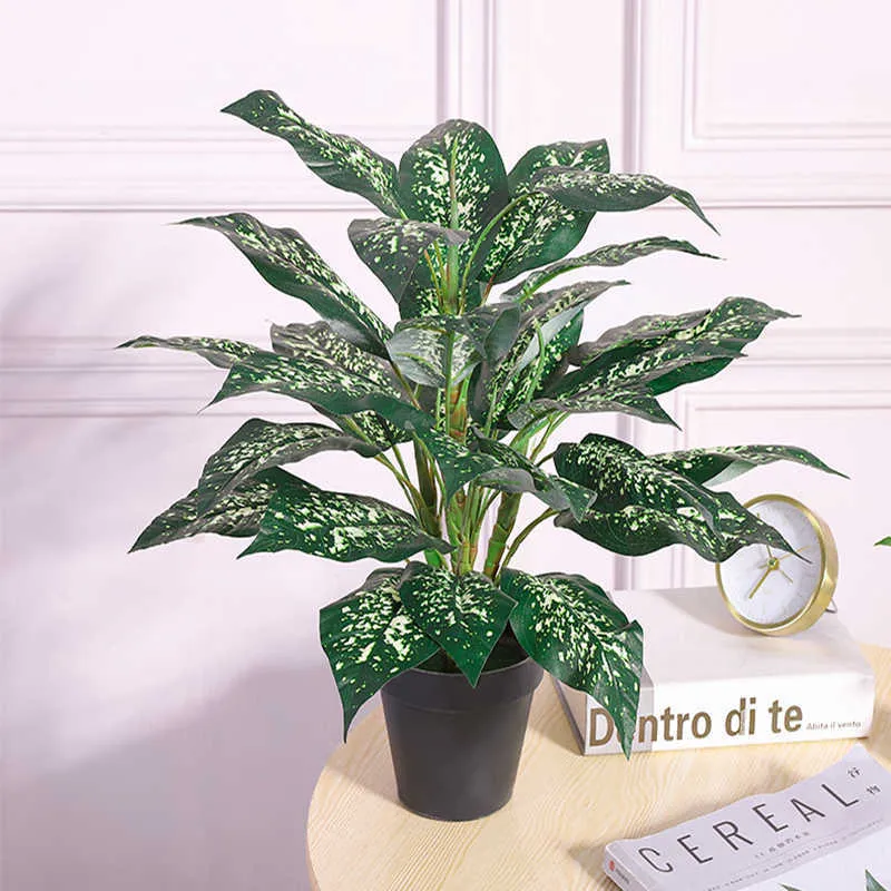 50 cm 30 folhas tropicais monstera grande plantas artificiais buquê palmeira falsa ramo withnot pote para casa decoração de escritório jardim 210624